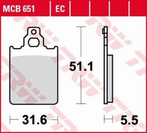 TRW LUCAS ZF KLOCKI HAMULCOWE KH156 ECO ORGANIC CAGIVA BLUES/PRIMA/SUPER CITY 50 '93-'95, PIAGGIO QUARTZ 50 '92-'96, SKR 125/150 SKIPPER '94-'97, VESPA PX 150 '98-, PX 200 '98-'07 PRZÓD, TRW LUCAS OL-MCB651EC