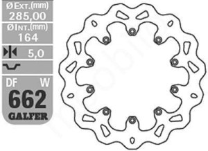 BRAKE DISC BMW K 75C/RT/S '94-'96 (PRZÓD), K 100 '84-'93, K1100 '92-'00 (PRZÓD+Rear) (285X165X4,8) (10X5,5MM) DF662W GALFER