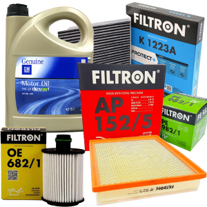 Olej silnikowy GM Genuine Motor Oil Dexos1 5w30 5L Filtron Filtr Oleju OE682/1 Filtr Kabinowy K1223A Filtr powietrza AP 152/5 Filtr paliwa PE982/1