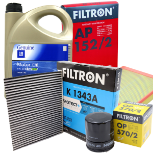 Olej silnikowy GM Genuine Motor Oil Dexos1 5w30 5L FILTRON Filtr oleju OP 570/2 Filtr powietrza AP052/2 Filtr kabinowy K 1343A