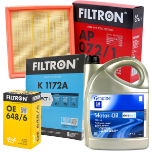 FILTRON Filtr Oleju OE648/6 Filtr powietrza AP 072/1 Filtr kabinowy K1172A Olej silnikowy GM 5W30 DEXOS 2 5L