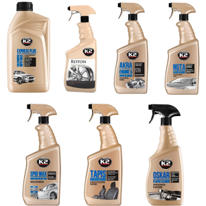 Komplet profesjonalnych płynów do pielęgnacji auta K2