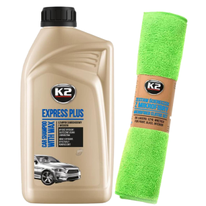 K2 Szampon samochodowy Express Plus z woskiem 1L + ściereczek z mikrofibry 4 szt